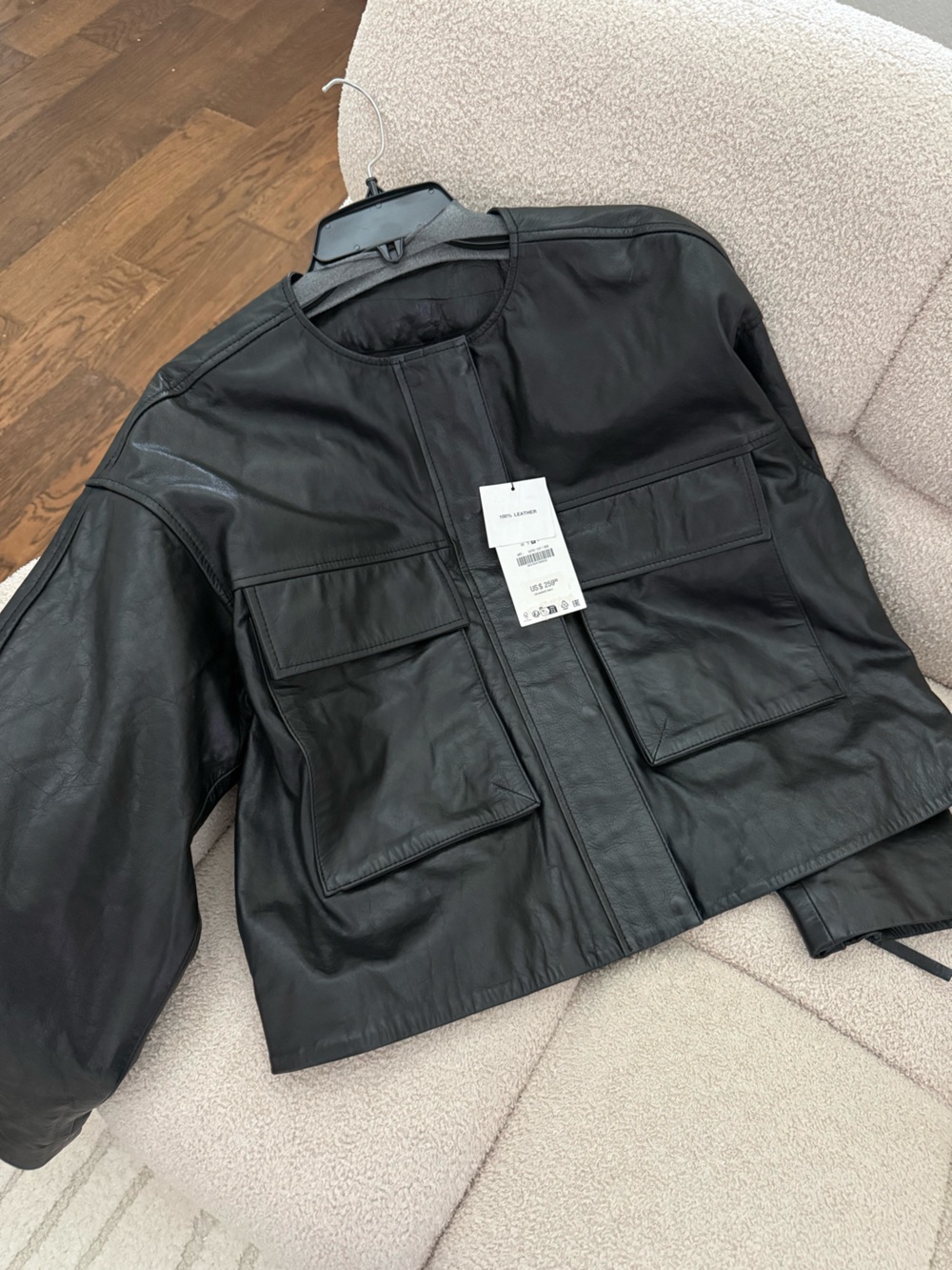 Zara 100% Leather Jacket with Cargo Pockets - Picture 1 of 5